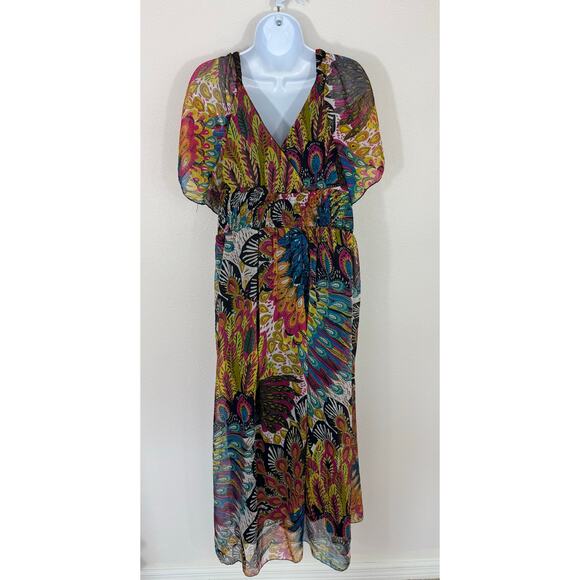 Magic XL Multicolor Boho Peacock Print Maxi Dress - Picture 3 of 7